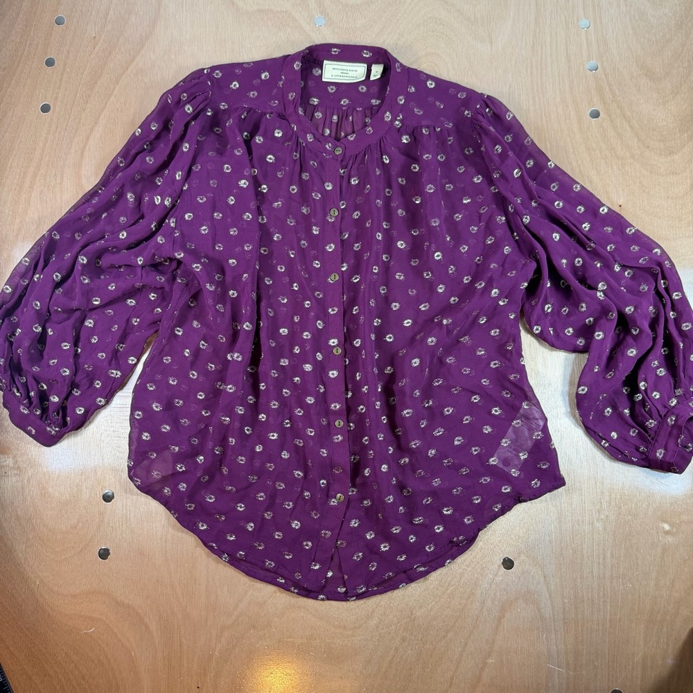 Anthropologie Moulinette Soeurs Allegra Foil Printed Button Down Blouse Medium